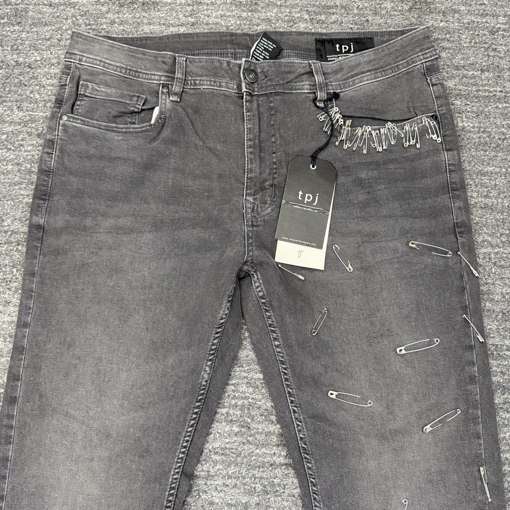 The Perfect Fit Jeans Men 35X30 Gray Denim Stretch Safety Pins Punk Rave Slim